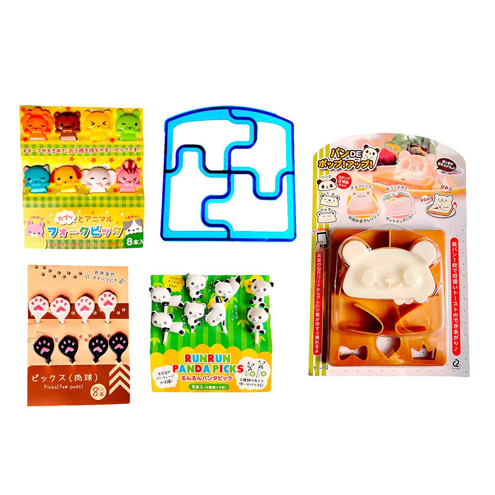 kit bento lonchera de moldes sandwich y palillos