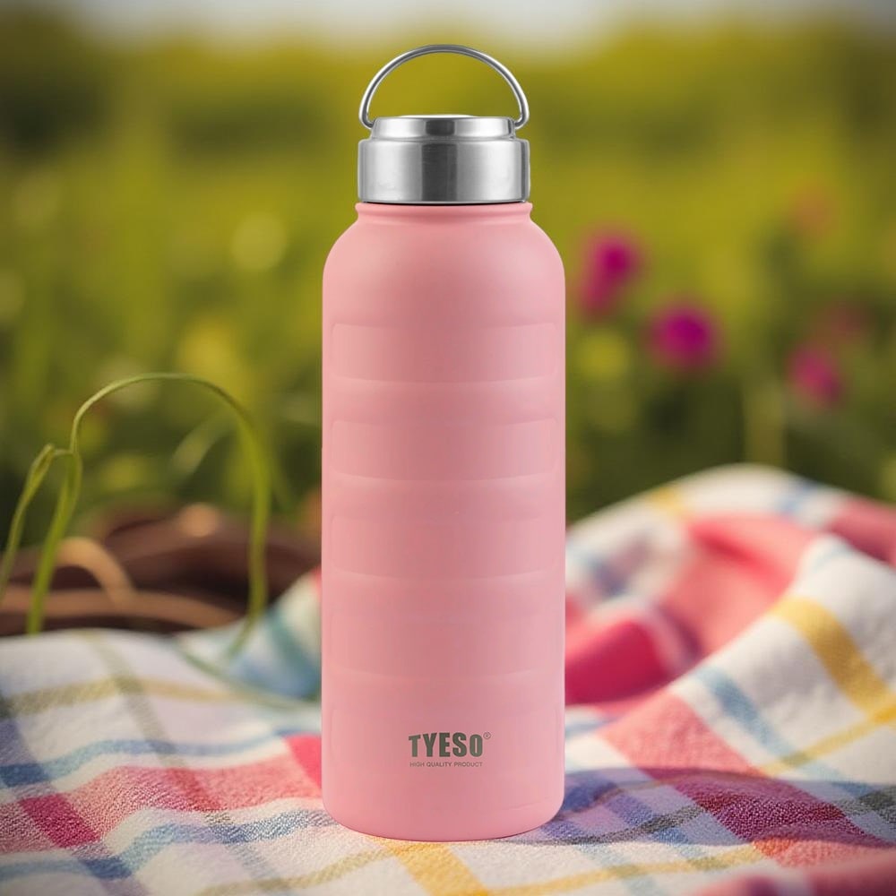 botella 1 litro térmica de acero tyeso caterpillar color rosado