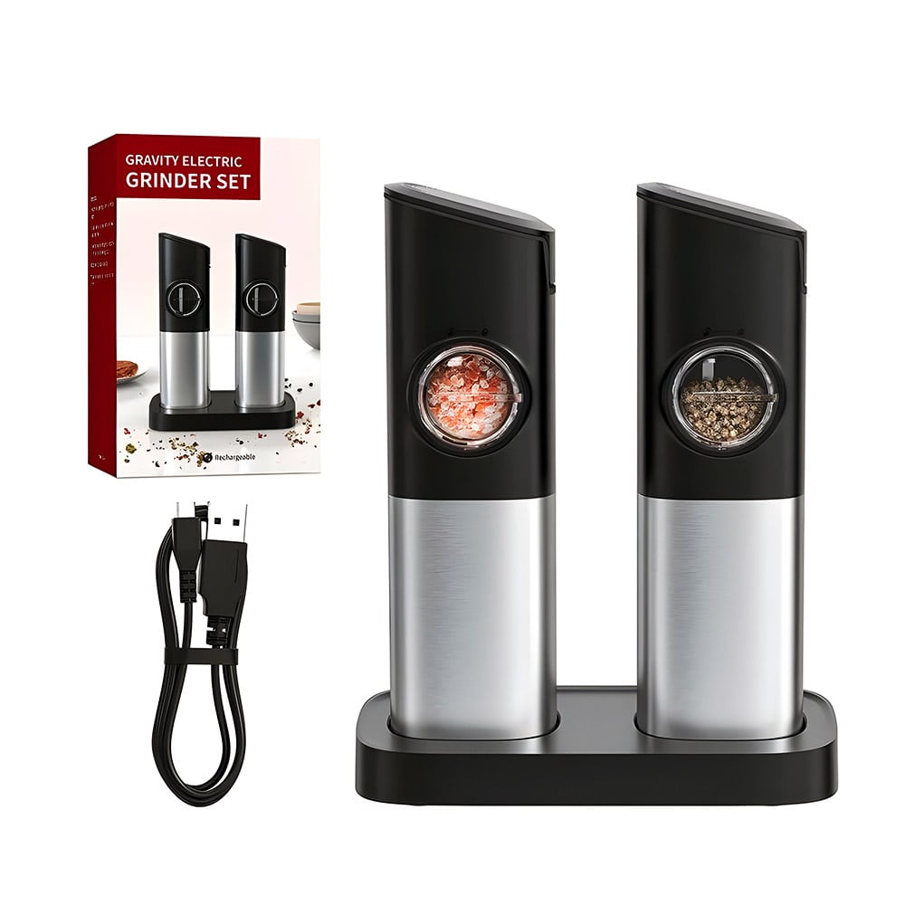 molino de sal y pimienta electrico con base recargable usb