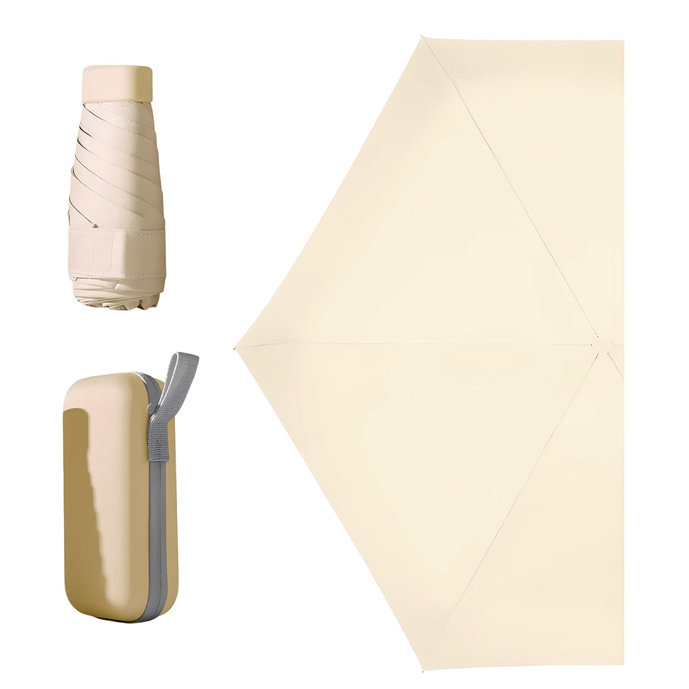 Sombrilla de bolsillo ultraligera para sol y lluvia Paraguas protección UV color beige cálido
