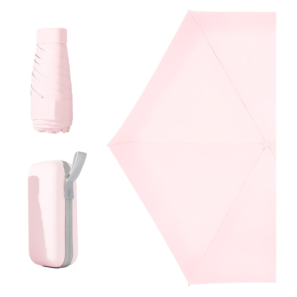 Sombrilla de bolsillo ultraligera para sol y lluvia Paraguas protección UV color rosado claro