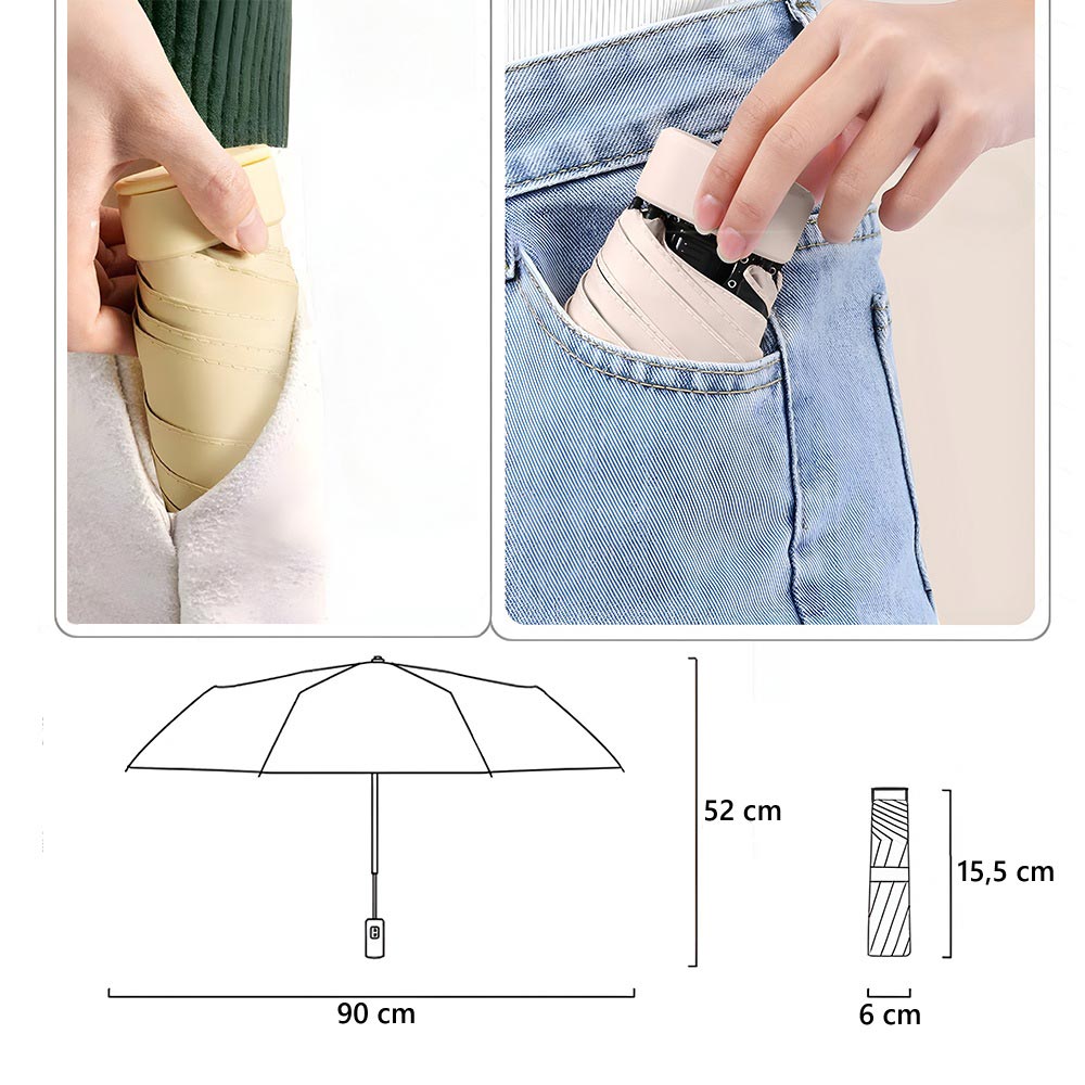Sombrilla de bolsillo ultraligera para sol y lluvia Paraguas protección UV medidas