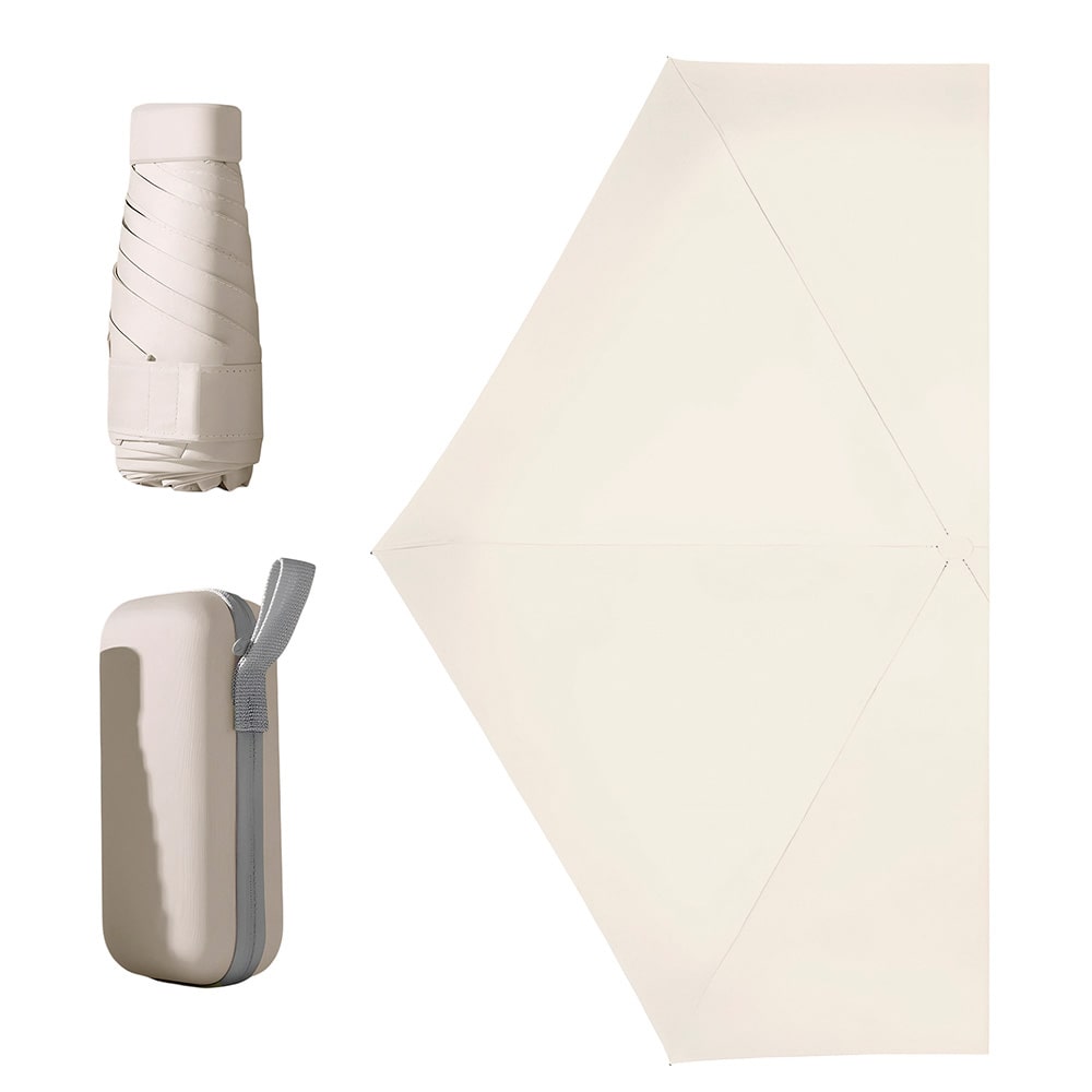 Sombrilla de bolsillo ultraligera para sol y lluvia Paraguas protección UV color beige claro