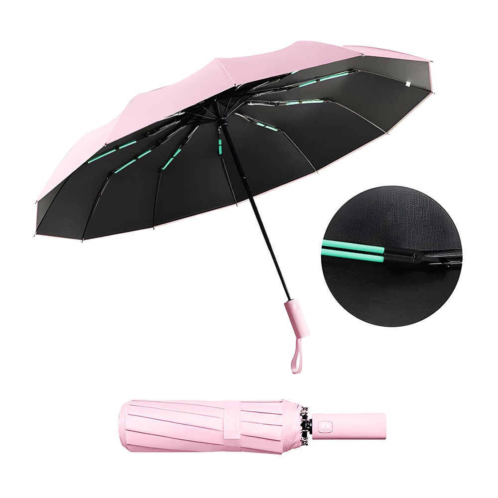 sombrilla grande resistente y reforzado con fibra de vidrio paraguas con protección UV UPF50+ color rosado