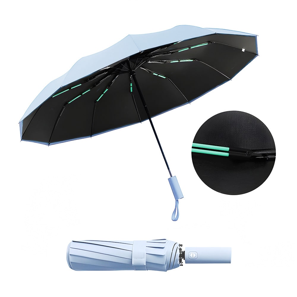 sombrilla grande resistente y reforzado con fibra de vidrio paraguas con protección UV UPF50+ color azul celeste