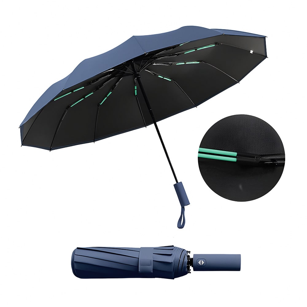 sombrilla grande resistente y reforzado con fibra de vidrio paraguas con protección UV UPF50+ color azul oscuro
