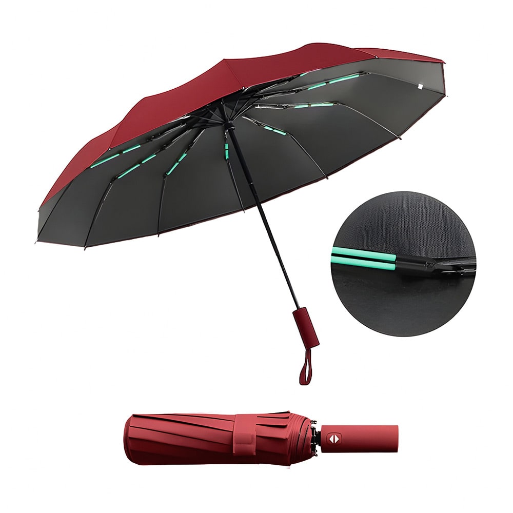 sombrilla grande resistente y reforzado con fibra de vidrio paraguas con protección UV UPF50+ color rojo vino