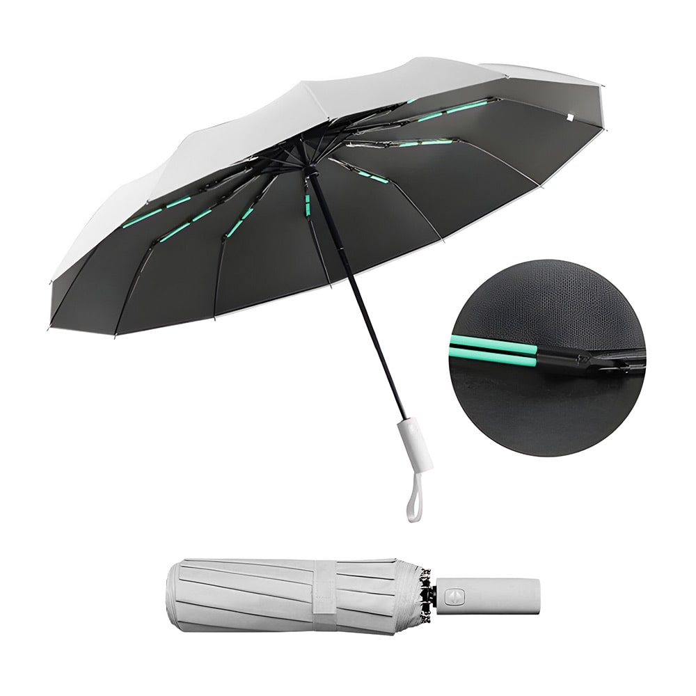 sombrilla grande resistente y reforzado con fibra de vidrio paraguas con protección UV UPF50+ color gris claro