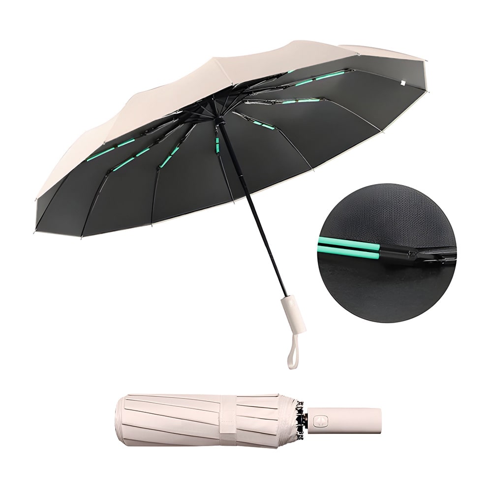 sombrilla grande resistente y reforzado con fibra de vidrio paraguas con protección UV UPF50+ color beige