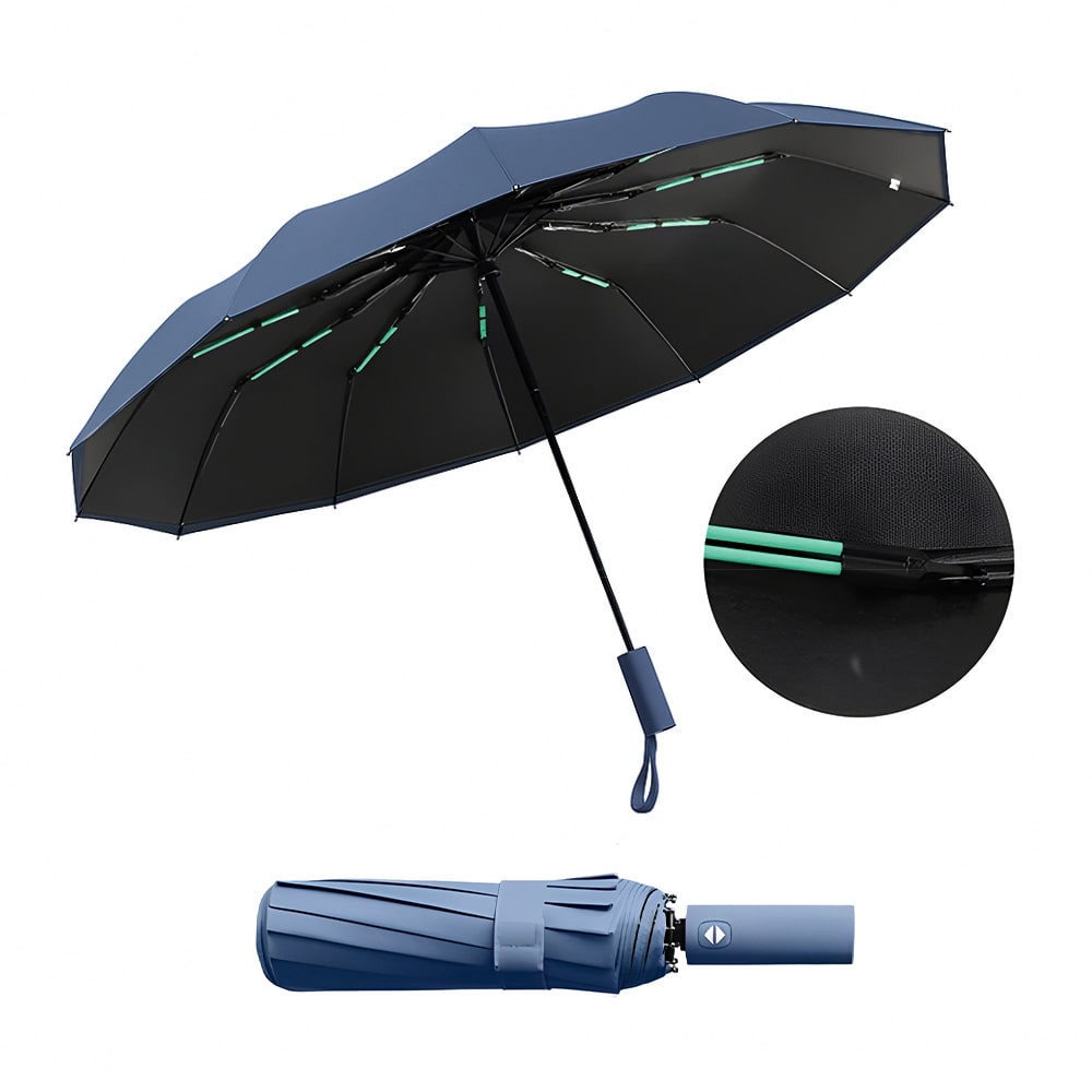 sombrilla grande resistente y reforzado con fibra de vidrio paraguas con protección UV UPF50+ color azul grisáceo