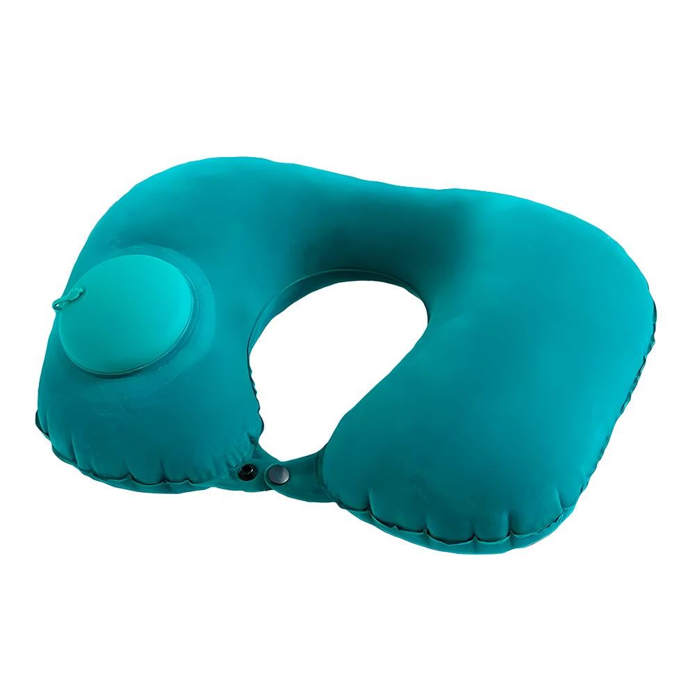 almohada inflable de viaje con bomba push turquesa