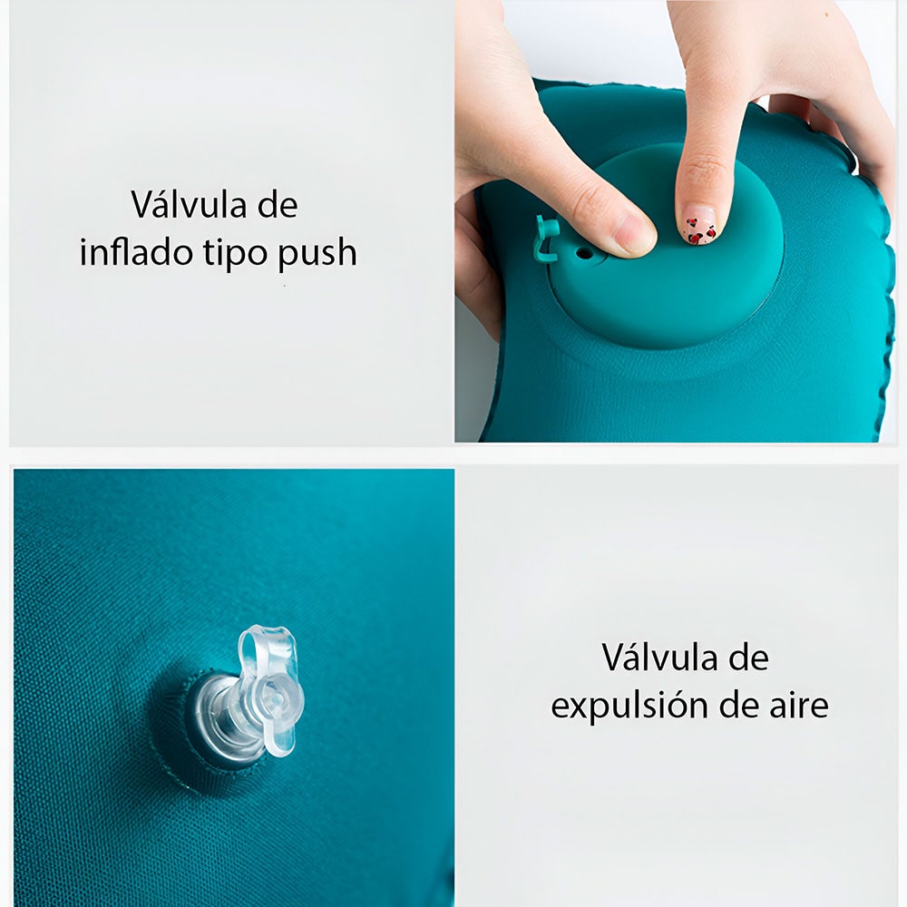 almohada inflable de viaje con bomba push turquesa