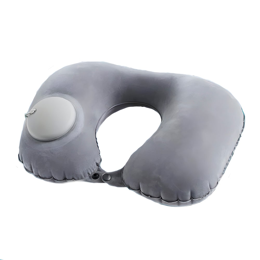 almohada inflable de viaje con bomba push gris