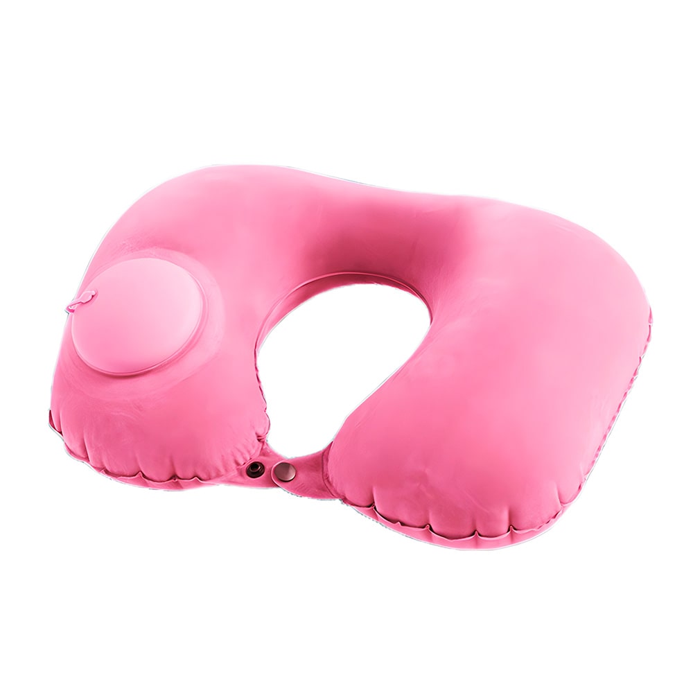 almohada inflable de viaje con bomba push rosa