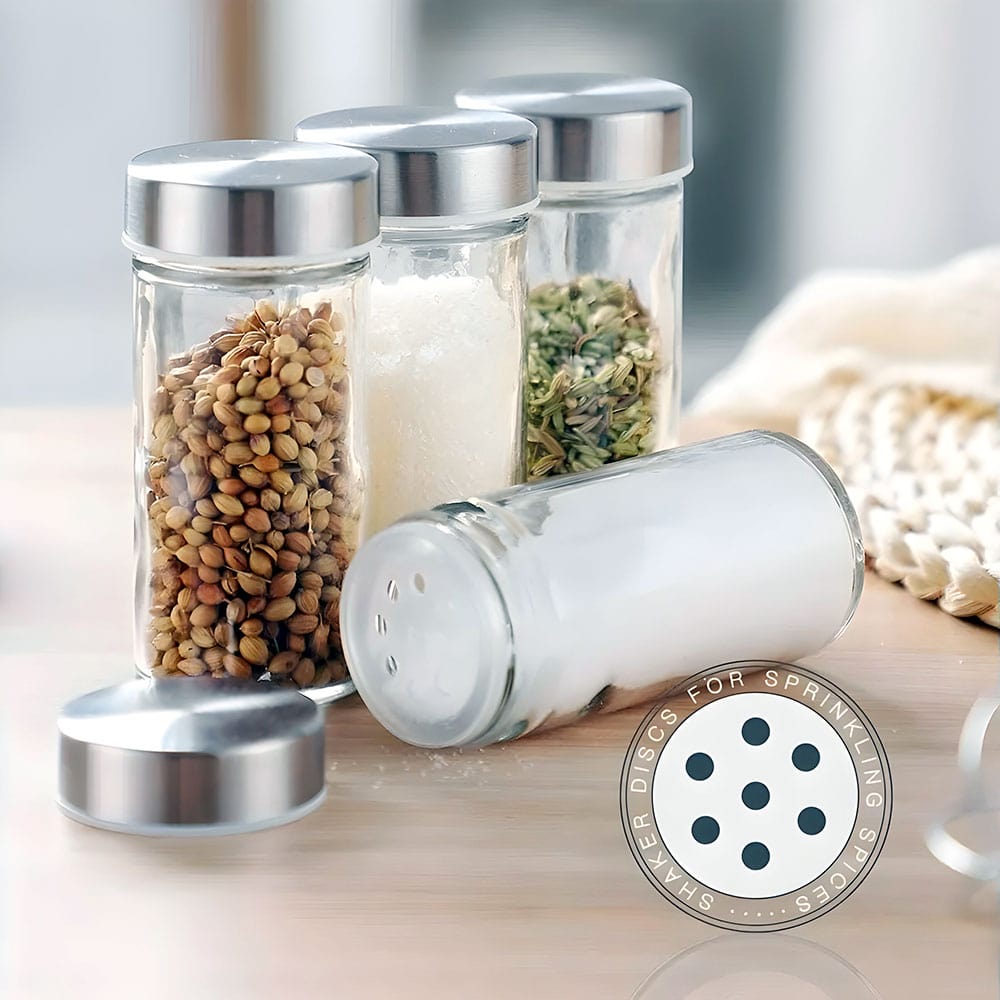 especiero de acero inoxidable con 16 frascos de vidrio para especias 