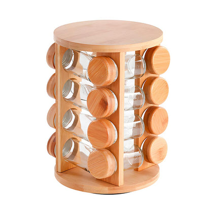especiero de madera con 16 frascos de vidrio para especias