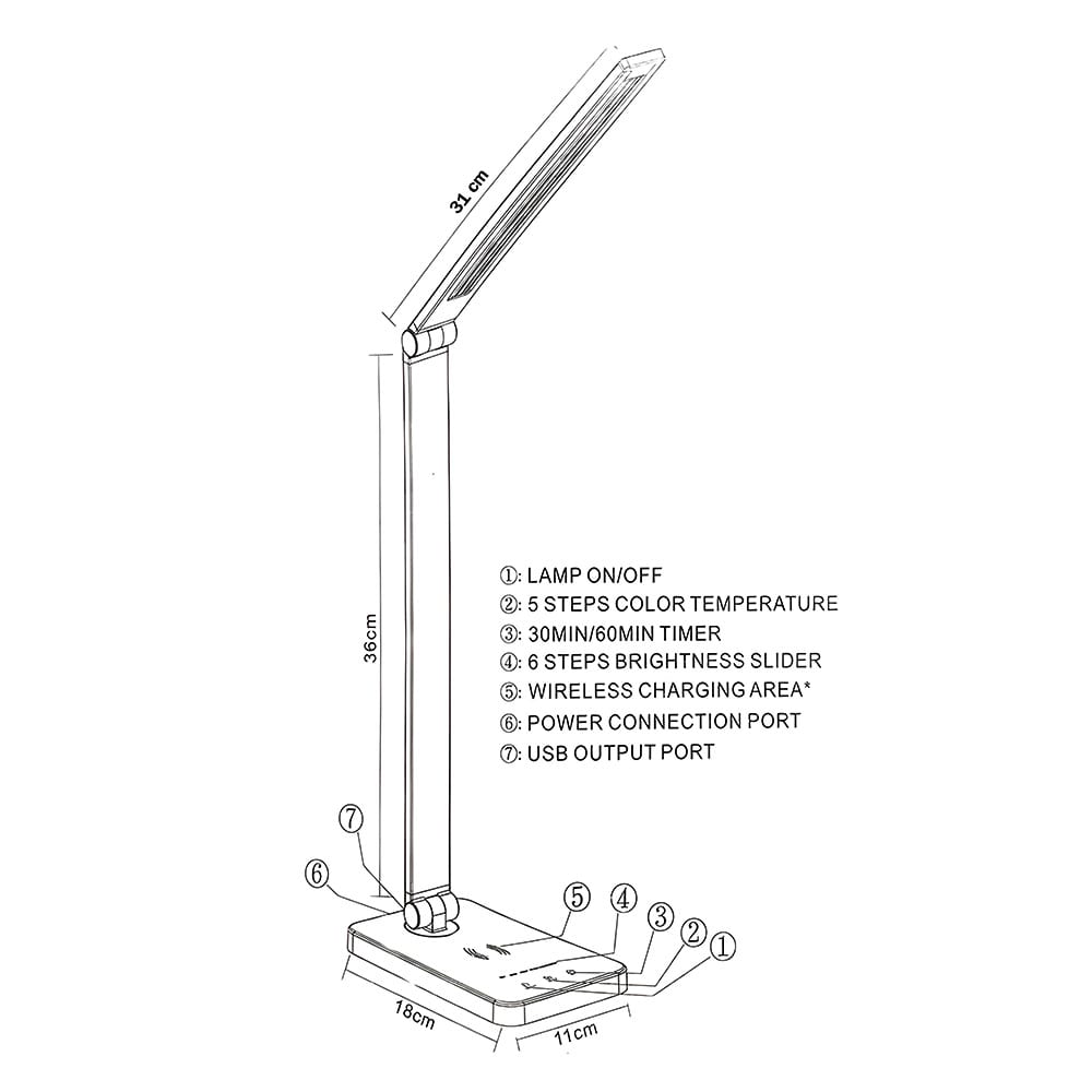 lampara escritorio con cargador inalambrico y varios colores de luz