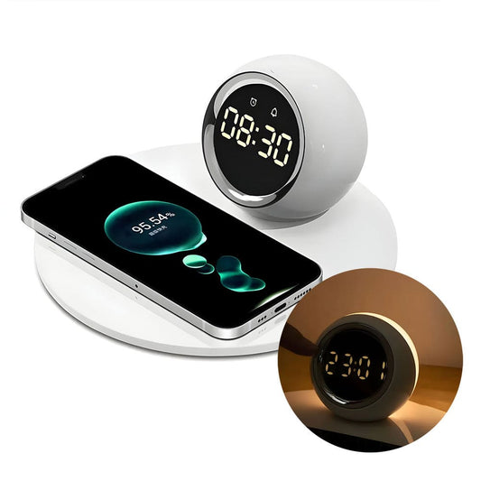 reloj despertador con cargador inalambrico y lampara