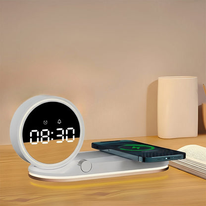 reloj despertador con cargador inalambrico y luz led