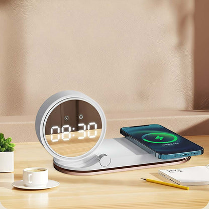 despertador con cargador inalambrico y lampara