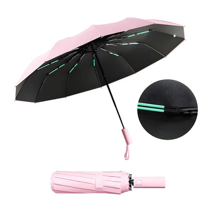 sombrilla grande resistente y reforzado con fibra de vidrio paraguas con protección UV UPF50+ color rosado