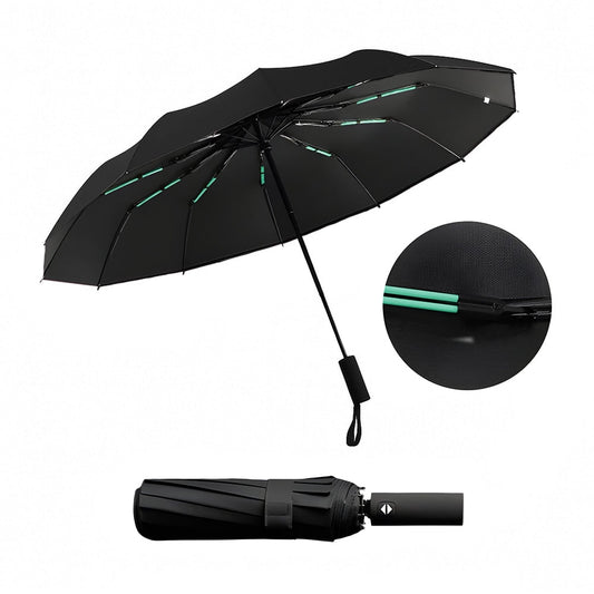 sombrilla grande resistente y reforzado con fibra de vidrio paraguas con protección UV UPF50+ color negro