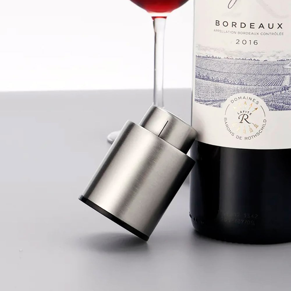 tapon botella de vino al vacio acero inoxidable