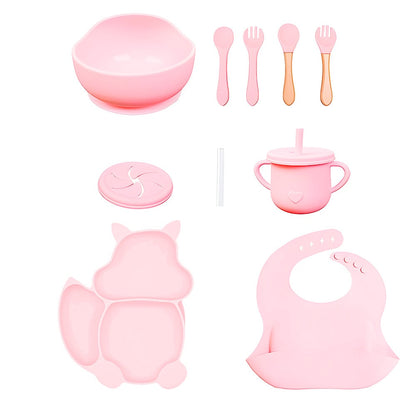 set vajilla en silicona de ardilla rosado alimentación para bebes