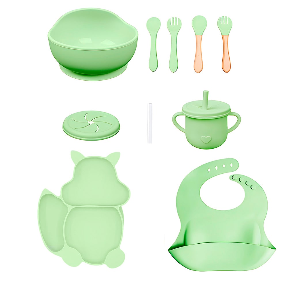 set vajilla en silicona de ardilla verde alimentación para bebes