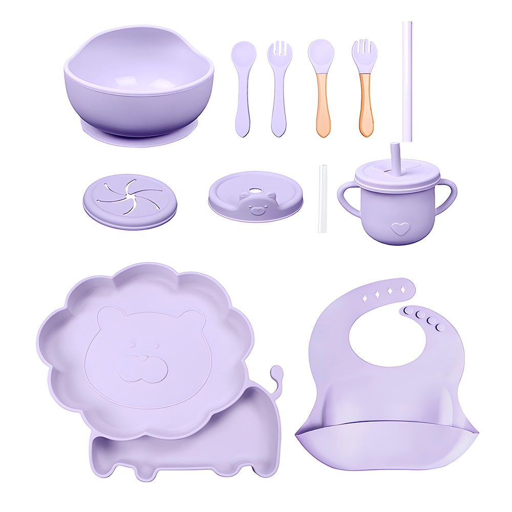 set vajilla en silicona de león lila alimentación para bebes