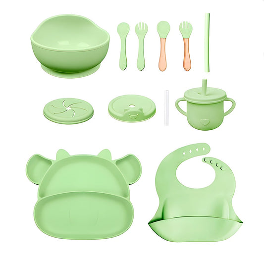 set vajilla en silicona de vaca verde alimentación para bebes