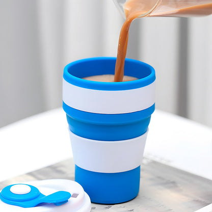 taza plegable portatil de silicona para café ideal para viajes azul