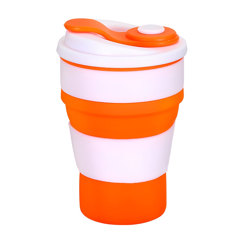 taza plegable portatil de silicona para café ideal para viajes naranja